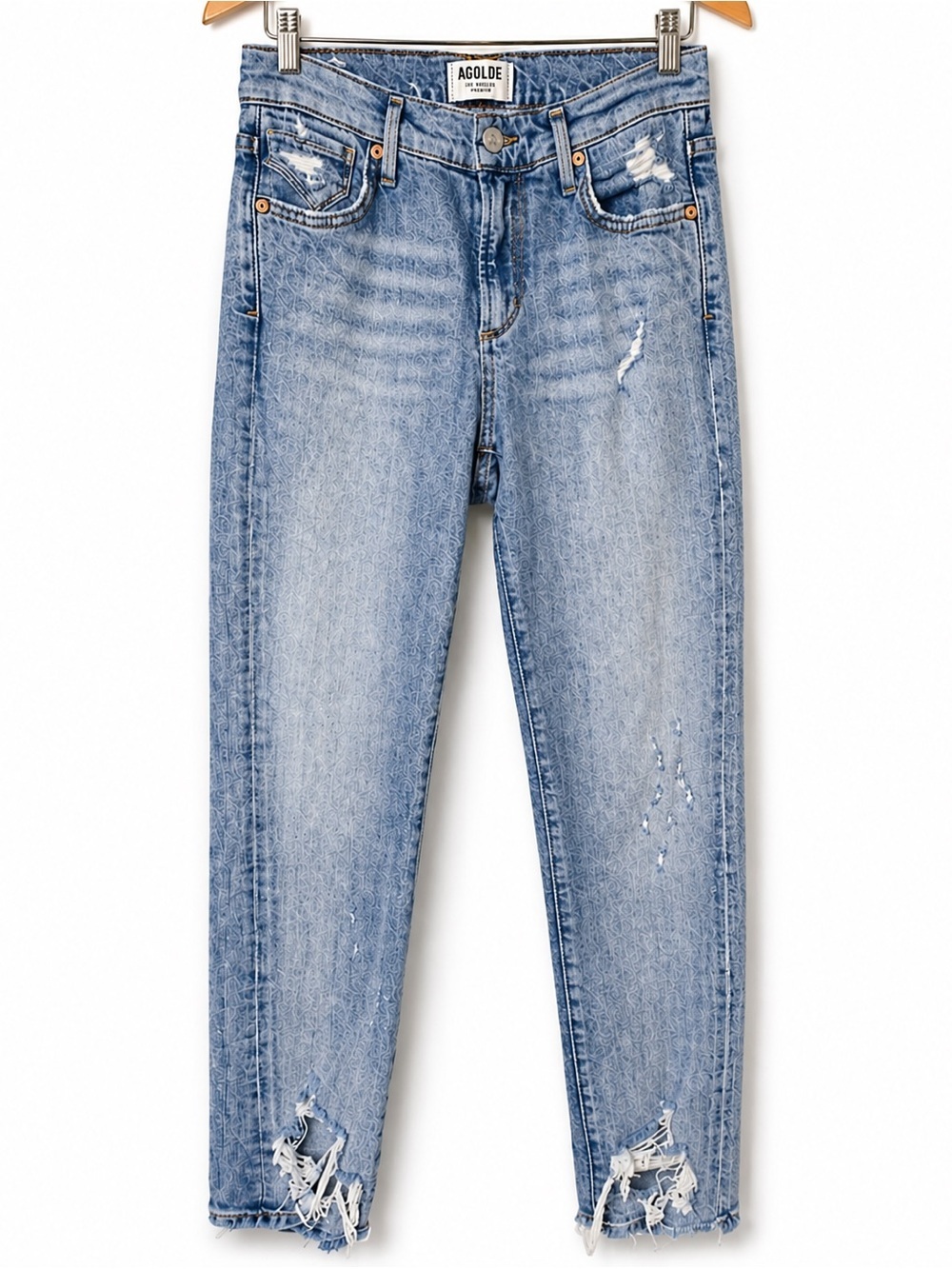 AGOLDE Sophie High Rise Skinny Crop Jeans 24 Distressed Raw Hem Light Wash